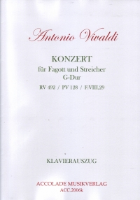 Vivaldi Concerto G Fviii/29 Rv492 Bassoon/piano Sheet Music Songbook