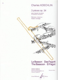 Koechlin Three Pieces Op34 Bassoon/piano Sheet Music Songbook