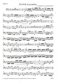 Bach Fugue Gmin 4 Cellos Cello 4 Part Sheet Music Songbook