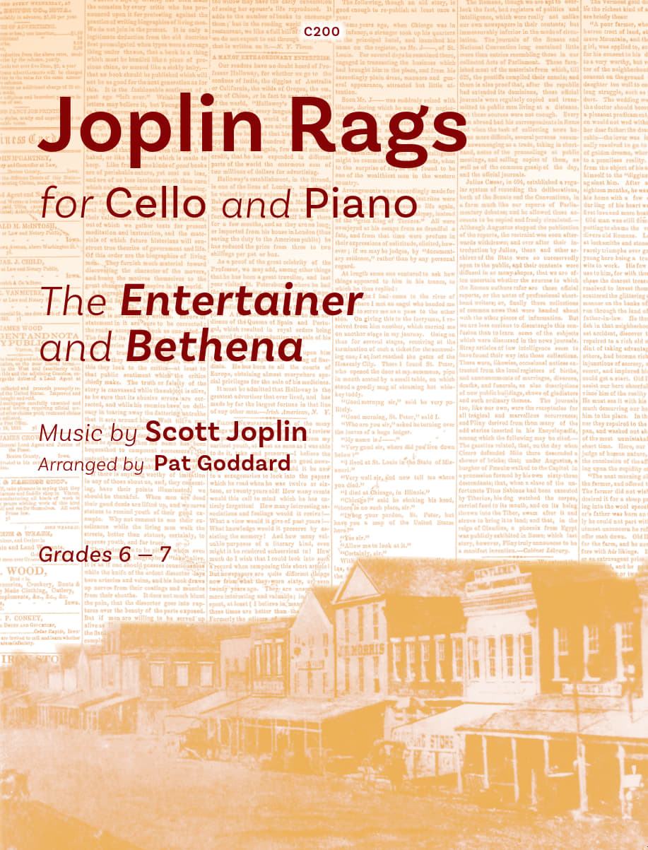 Joplin Rags For Cello Goddard Sheet Music Songbook