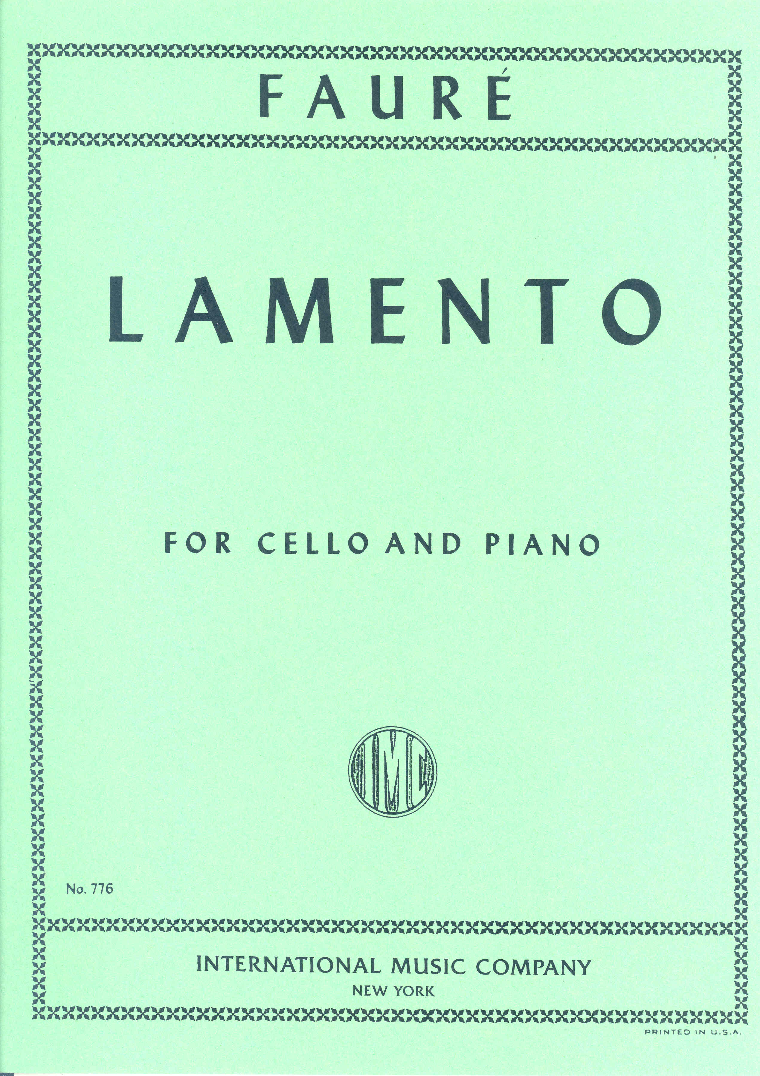 Faure Lamento Casella Cello Sheet Music Songbook