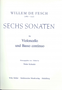 De Fesch 6 Sonatas Op13 Cello & Basso Continuo Sheet Music Songbook