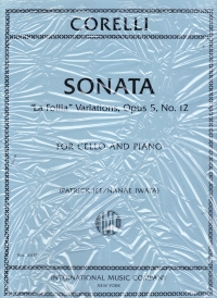 Corelli Sonata La Follia Variations Op5 No12 Cello Sheet Music Songbook