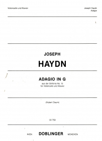 Haydn Adagio In G Major Hob. I:13 Cello & Piano Sheet Music Songbook