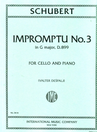 Schubert Impromptu No 3 G Maj D 899 Cello & Piano Sheet Music Songbook