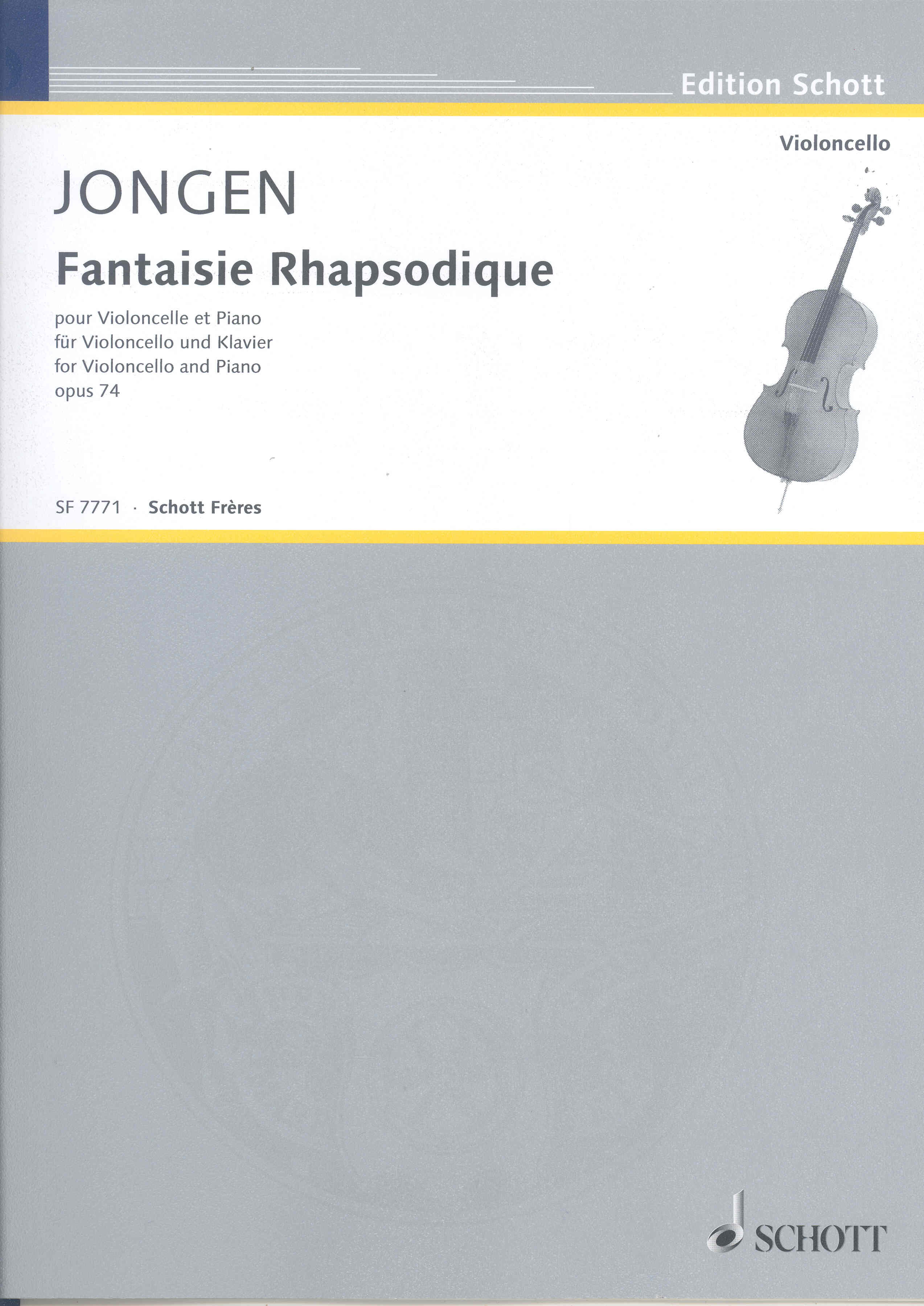 Jongen Fantaisie Rhapsodique Op.74 Cello & Pf Sheet Music Songbook