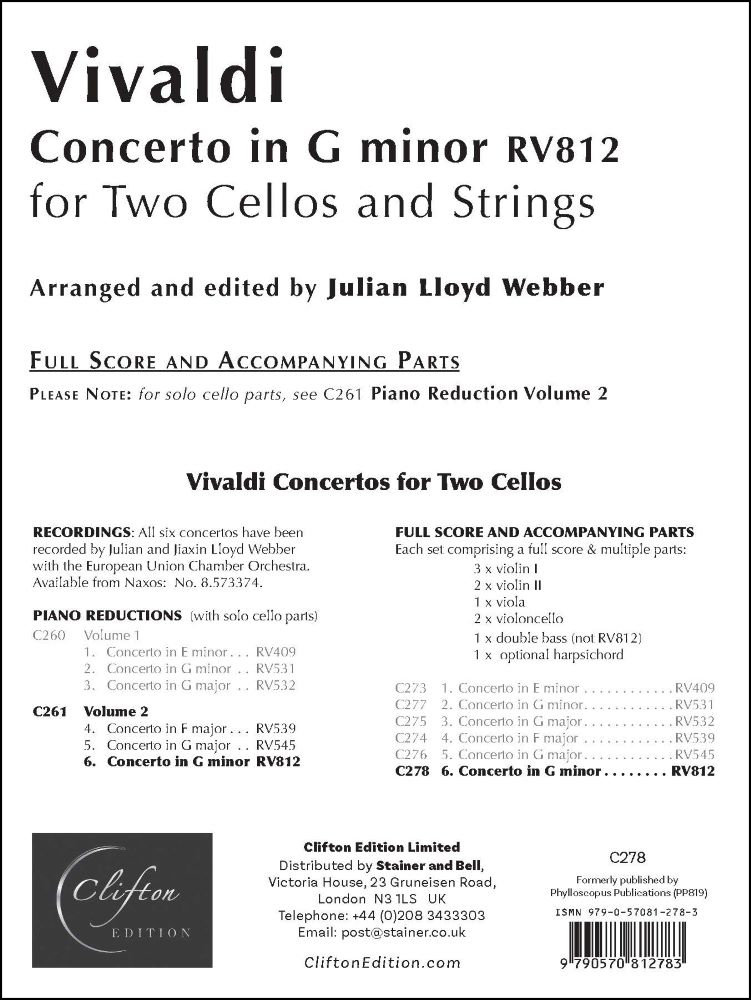 Vivaldi Concerto In G Minor Rv 812 Score & Parts Sheet Music Songbook