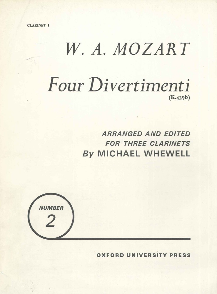 Mozart 4 Divertimenti K439b No 2 1st Clar Part Sheet Music Songbook