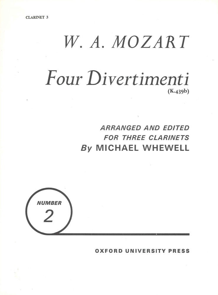 Mozart 4 Divertimenti K439b No 2 3rd Clar Part Sheet Music Songbook