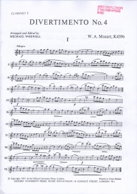 Mozart 4 Divertimenti K439b No 4 1st Clar Part Sheet Music Songbook