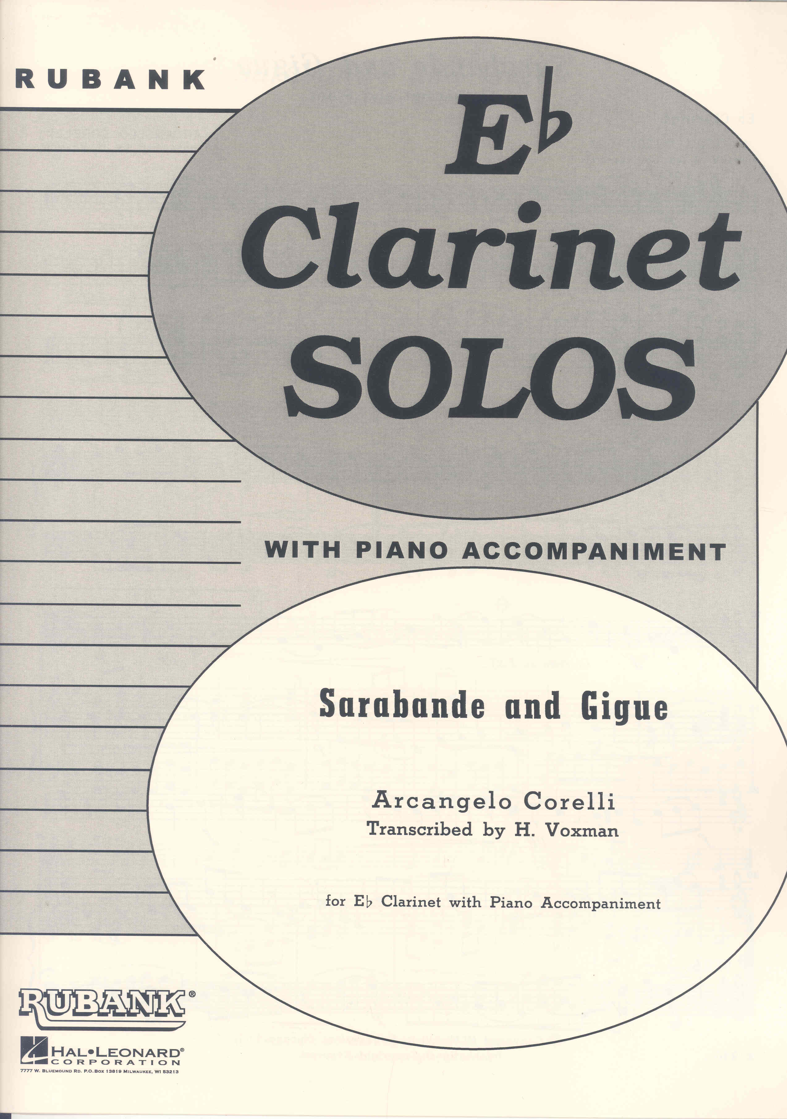 Corelli Sarabande And Gigue Eb Sop Clarinet/piano Sheet Music Songbook