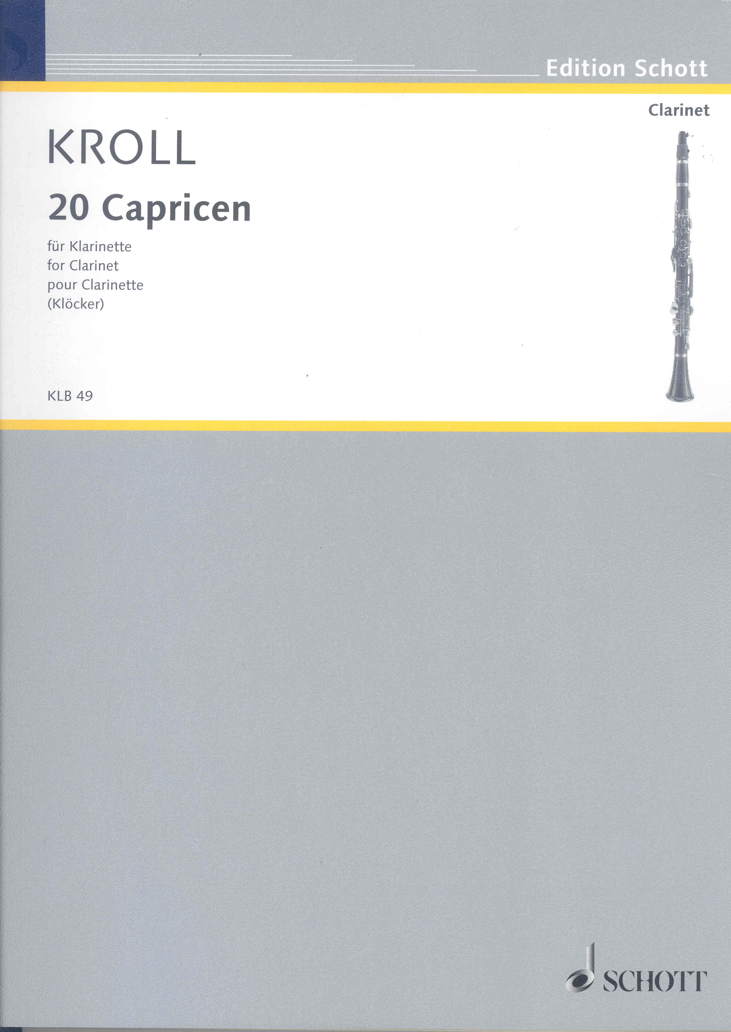 Kroll 20 Caprices Clarinet Sheet Music Songbook
