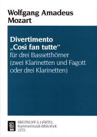 Mozart Divertimento Cosi Fan Tutte 3 Basset Horns Sheet Music Songbook