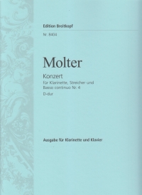 Molter Clarinet Concerto No4 D Clarinet & Piano Sheet Music Songbook
