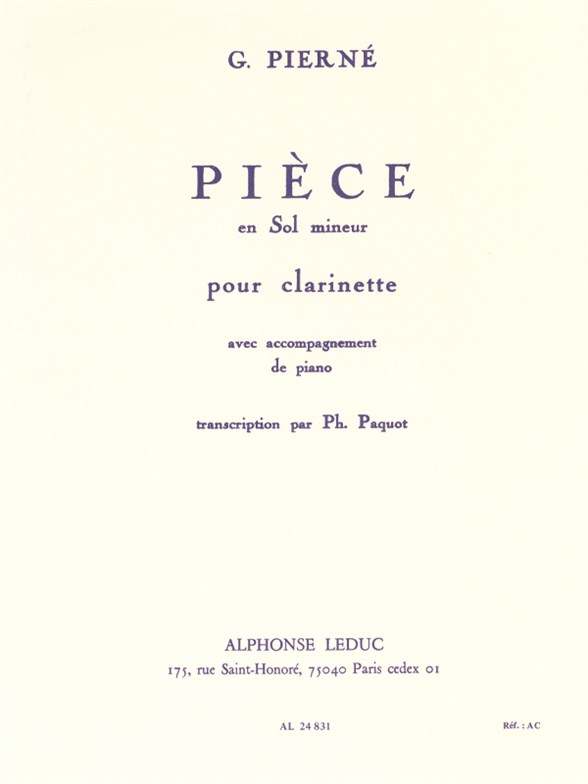 Pierne Piece In G Minor Clarinet & Piano Paquot Sheet Music Songbook