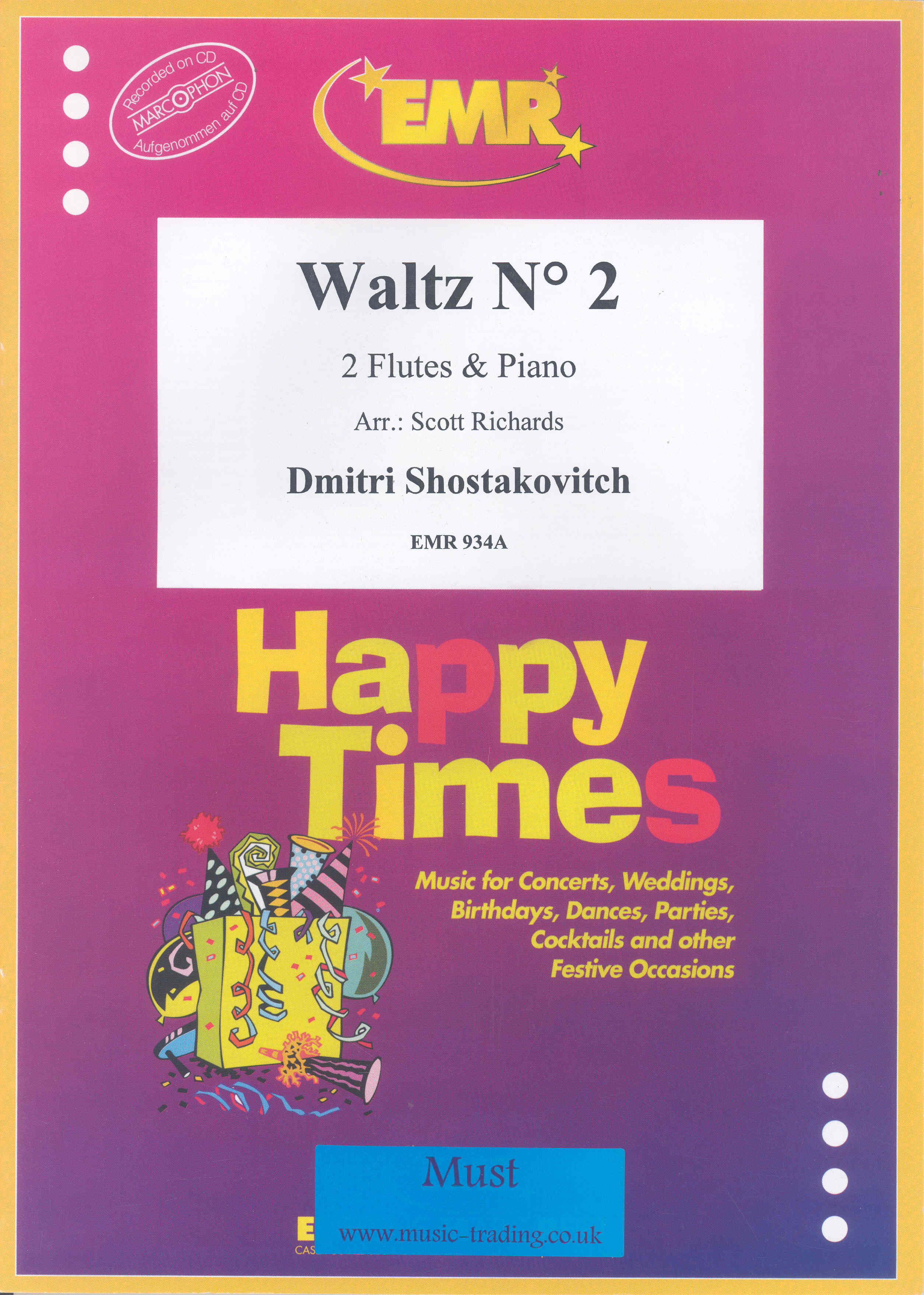 Shostakovich Waltz No 2 Flute Duet & Piano Sheet Music Songbook