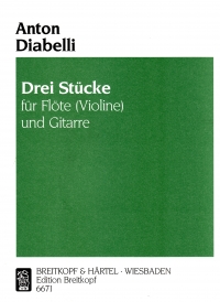 Diabelli 3 Pieces Flute (violin) & Guitar Sheet Music Songbook