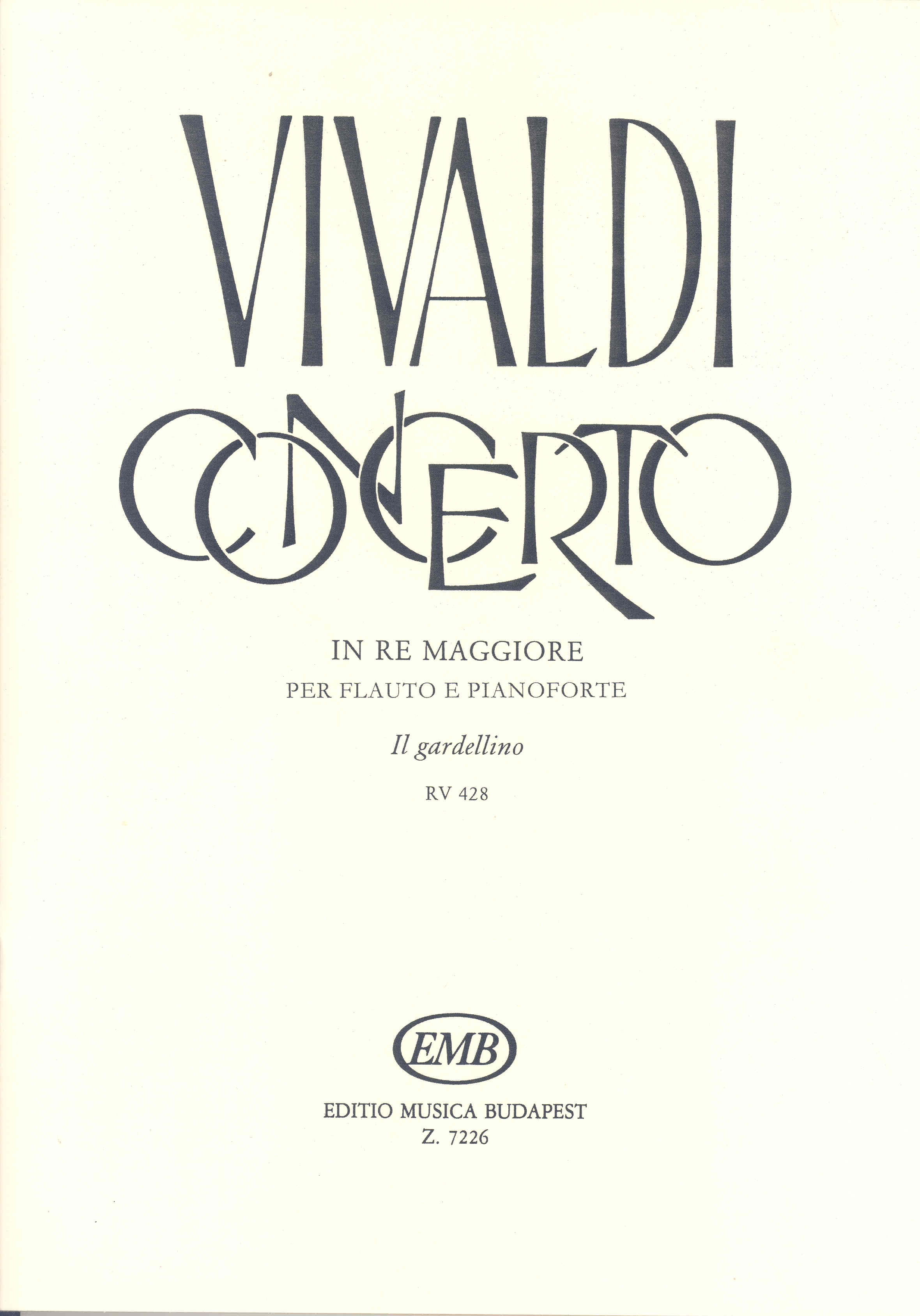 Vivaldi Concerto D Major Rv428 Flute & Piano Sheet Music Songbook