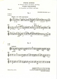 Brahms 4 Choruses Op17 Horn 1 Part Sheet Music Songbook
