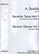 Dvorak Slavonic Dances Op72 Book 1 Piano Duet Sheet Music Songbook