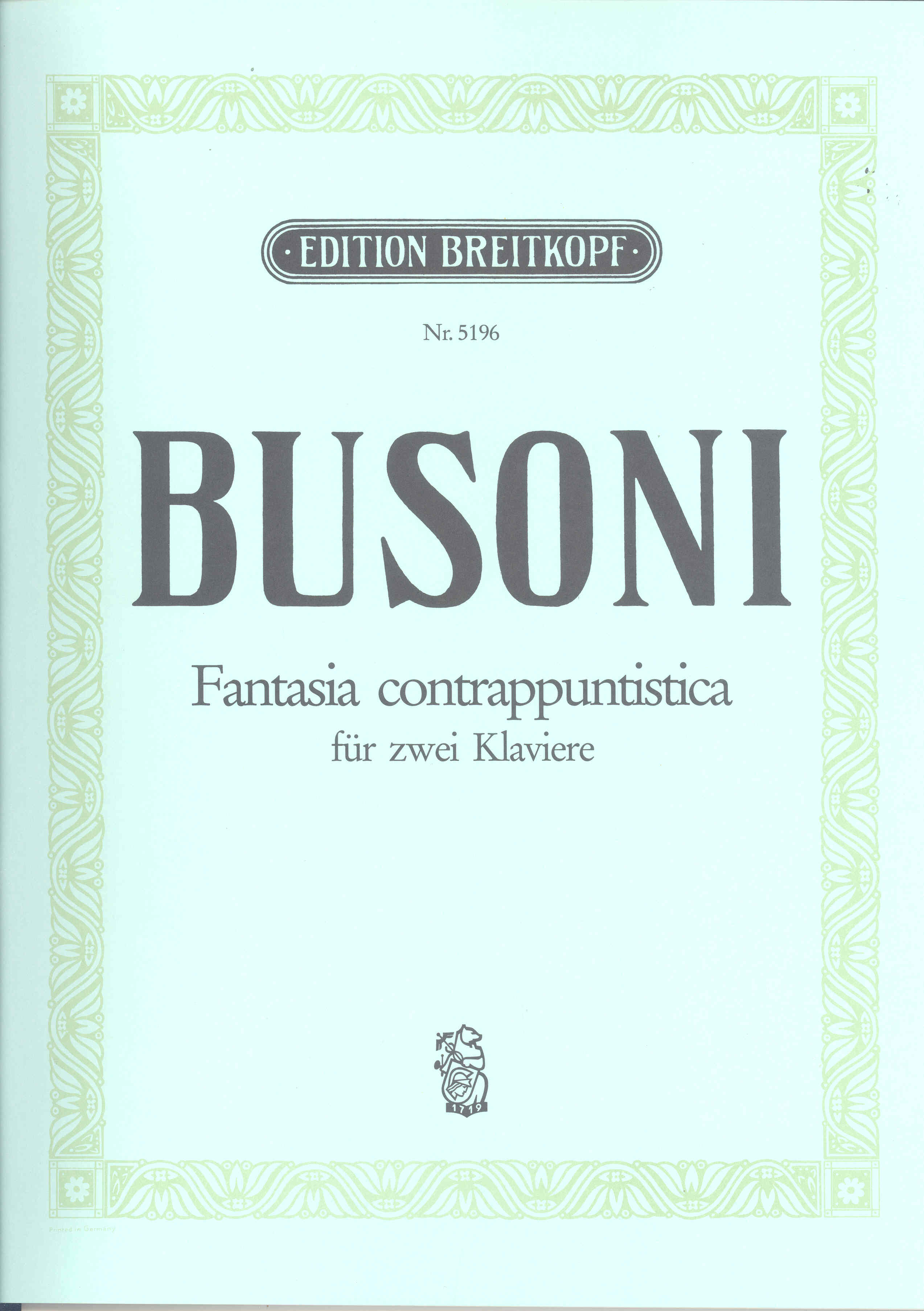 Busoni Fantasia Contrappuntistica 2pf/4hnd Sheet Music Songbook