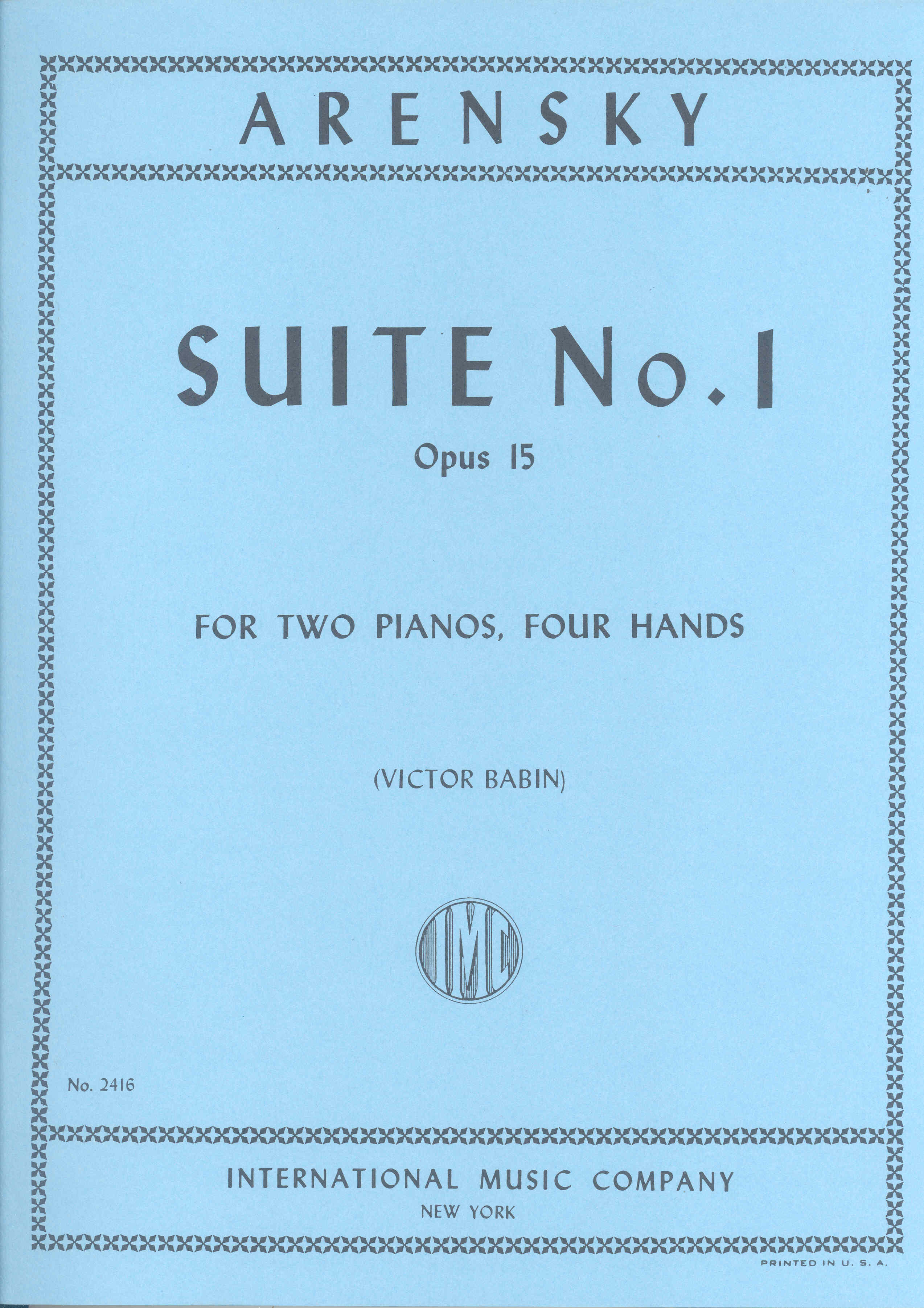 Arensky Suite Op15 Babin 2 Pf Sheet Music Songbook