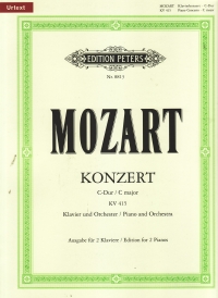 Mozart Concerto No13 C K415 Mozart Cadenzas 2pf/4h Sheet Music Songbook