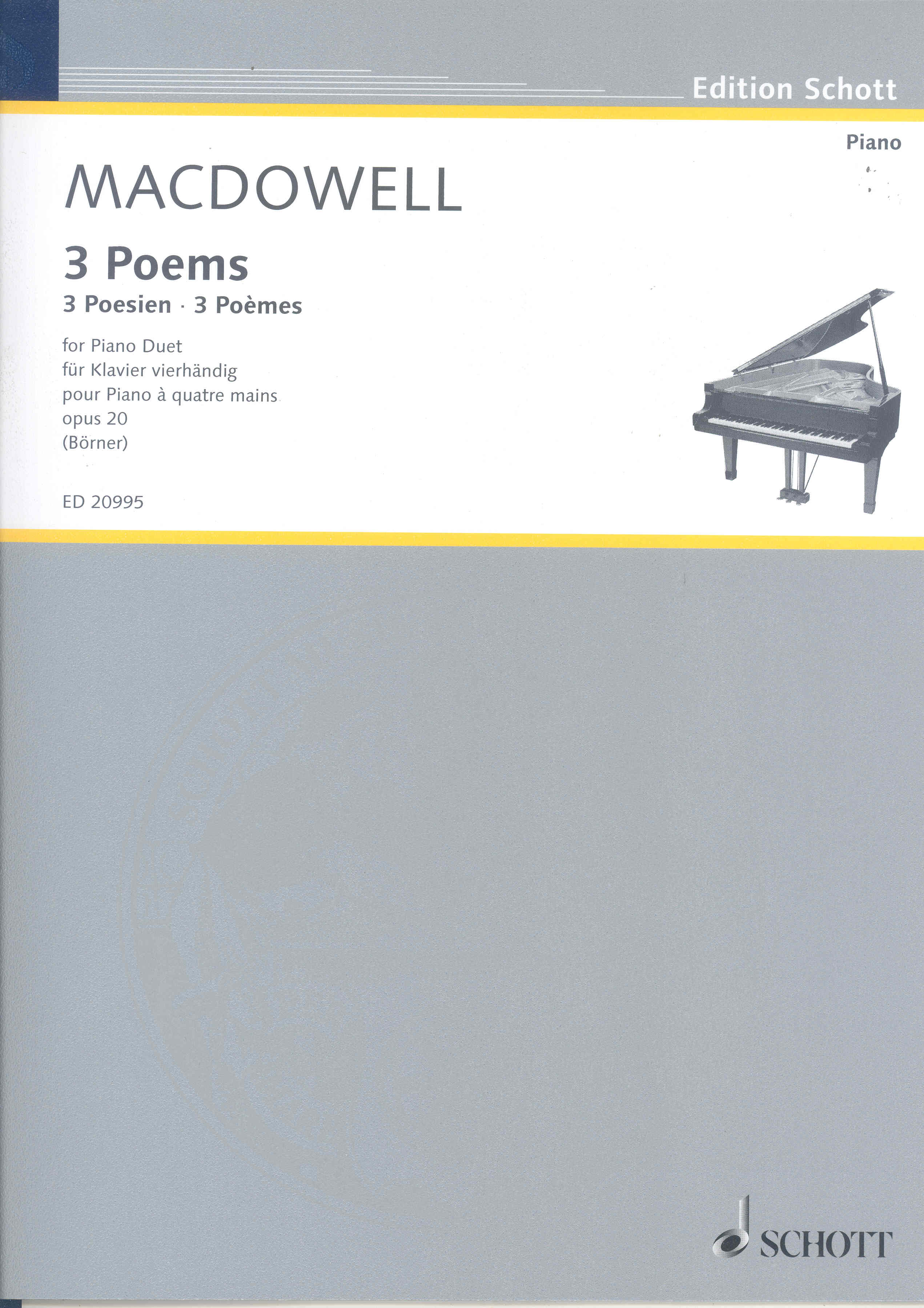 Macdowell 3 Poems Op20 Piano 4 Hands Sheet Music Songbook