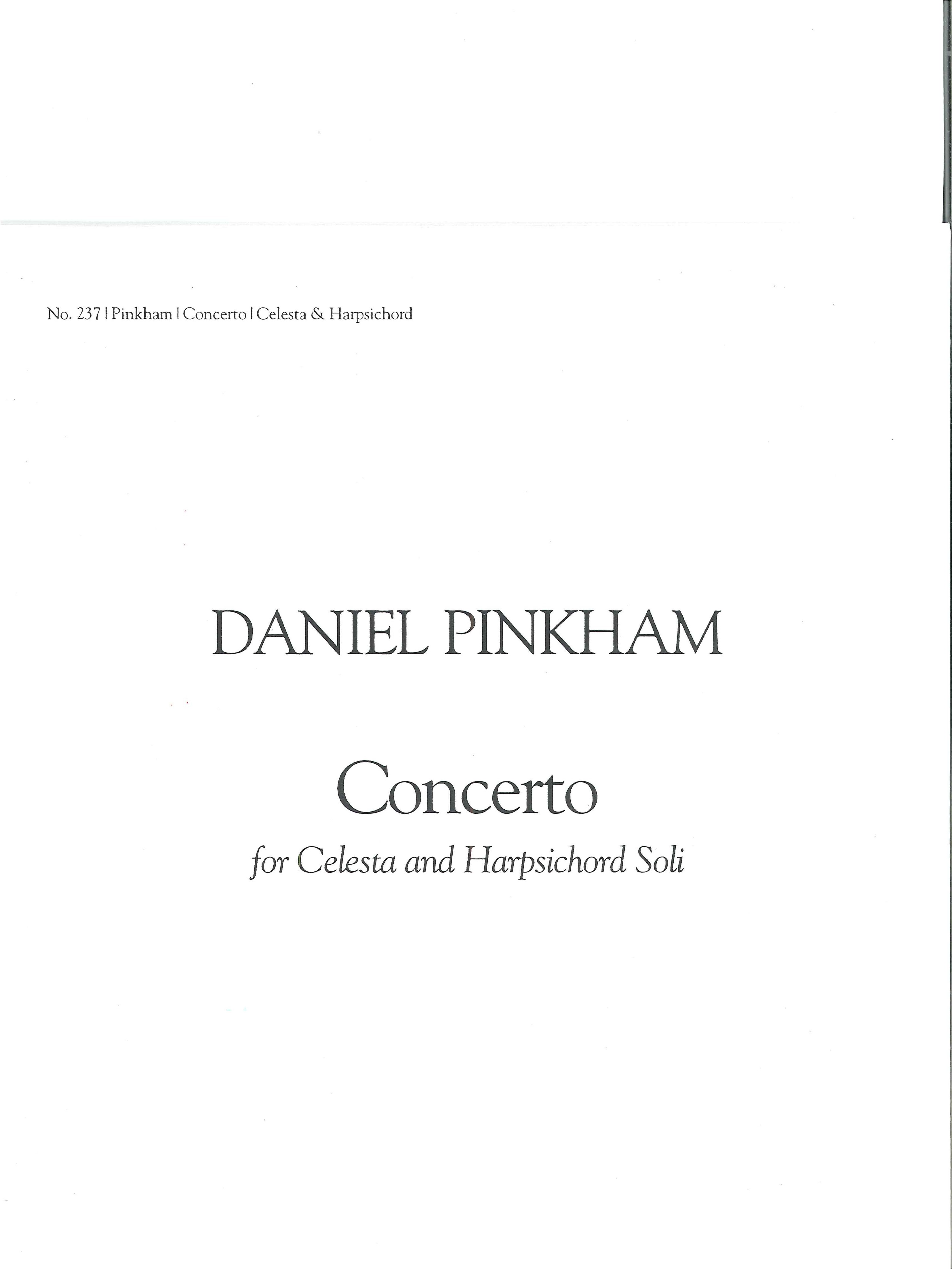 Pinkham Concerto For Celesta & Harpsichord Sheet Music Songbook