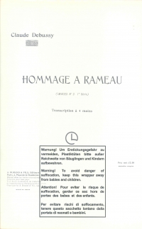 Debussy Hommage A Rameau Piano 4-hands Sheet Music Songbook