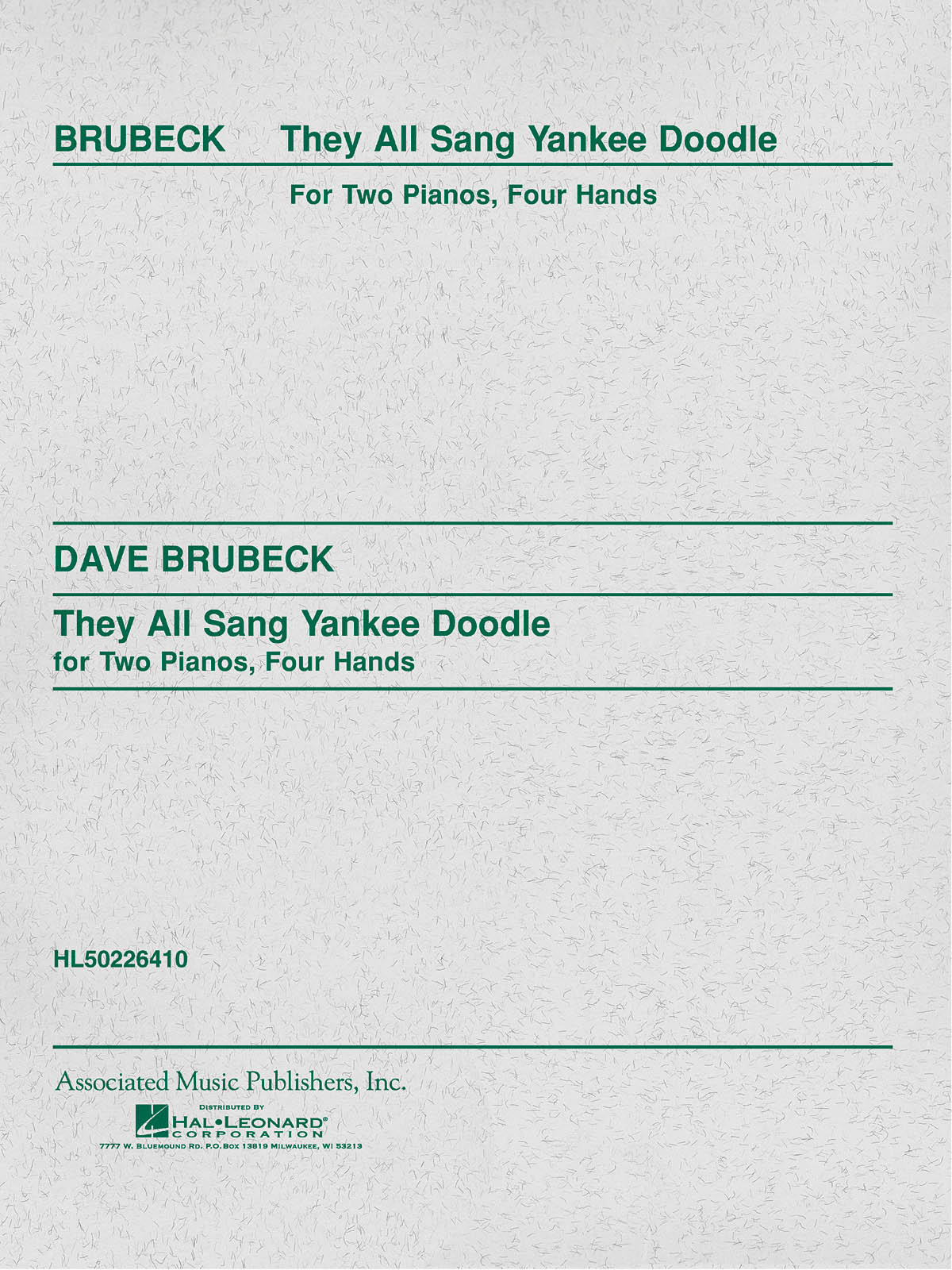 Brubeck They All Sang Yankee Doodle 2 Pianos Sheet Music Songbook