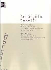 Corelli 6 Sonatas For 2 Treble Recorders Vol 2 Sheet Music Songbook