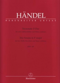 Handel Trio Sonata Fmaj Hwv405 Treble Recorders/pf Sheet Music Songbook