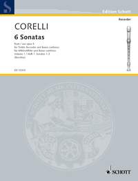 Corelli 6 Sonatas Op5 Vol 1 Treble Recorder & Bc Sheet Music Songbook