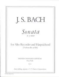 Bach Sonata In A Minor Arr. Sokoll Recorder & Pf Sheet Music Songbook
