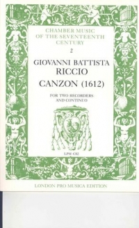 Riccio Canzona 1612 2 Recorders & Cont Sheet Music Songbook