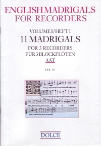 English Madrigals Vol 1  3 Recorders Sheet Music Songbook
