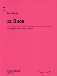 Jaggi 12 Duos Soprano & Alto Recorders Sheet Music Songbook