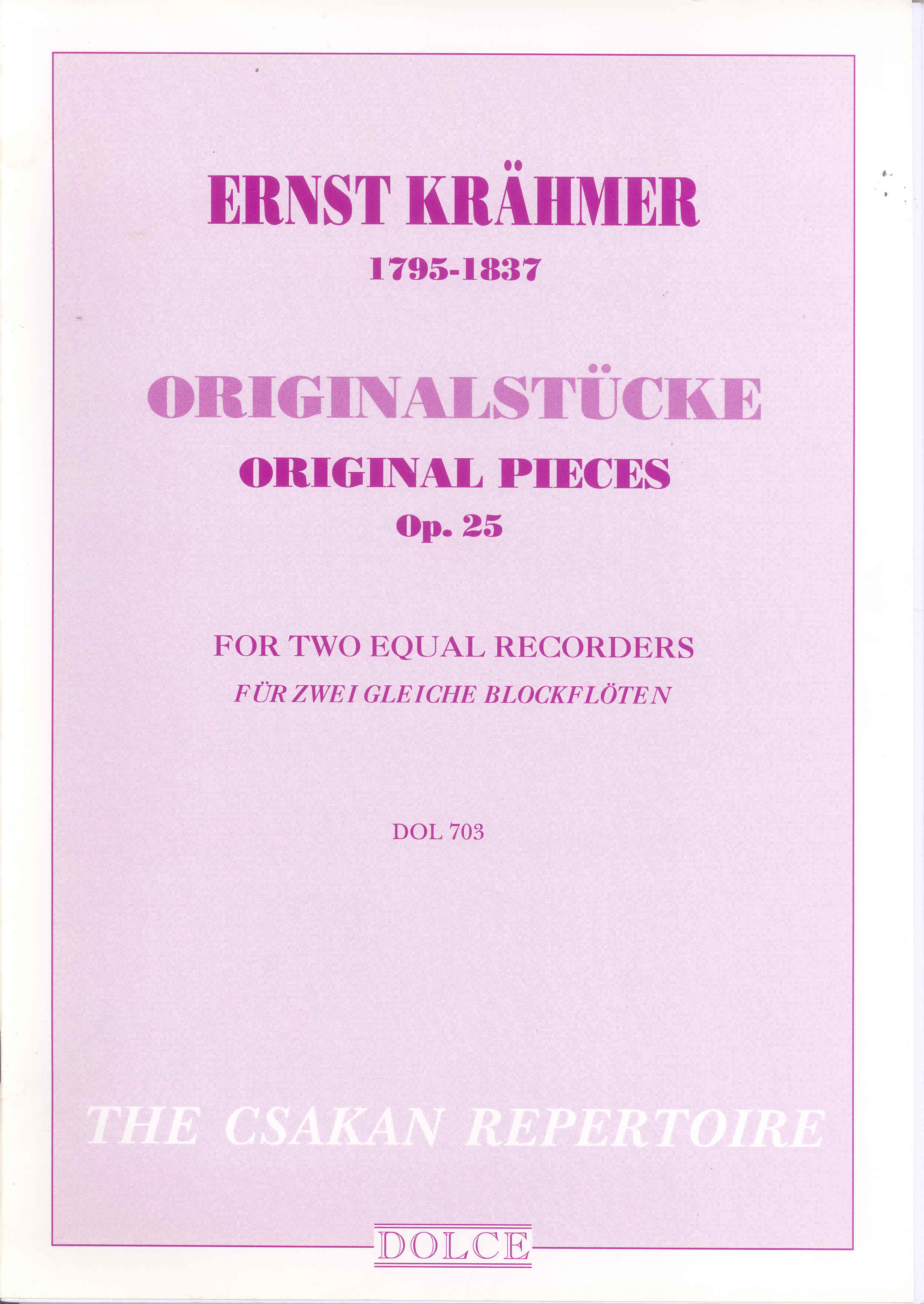 Krahmer Originalstuck Op 25    2 Recorders Sheet Music Songbook