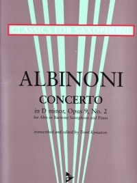 Albinoni Concerto Op9 No 2 Dmin Alto Sax Sheet Music Songbook