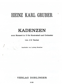 Gruber Cadenzas Zum Konzert Von Wanhal Double Bass Sheet Music Songbook