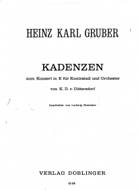 Gruber Cadenzas Kozert E Dittersdorf Double Bass Sheet Music Songbook