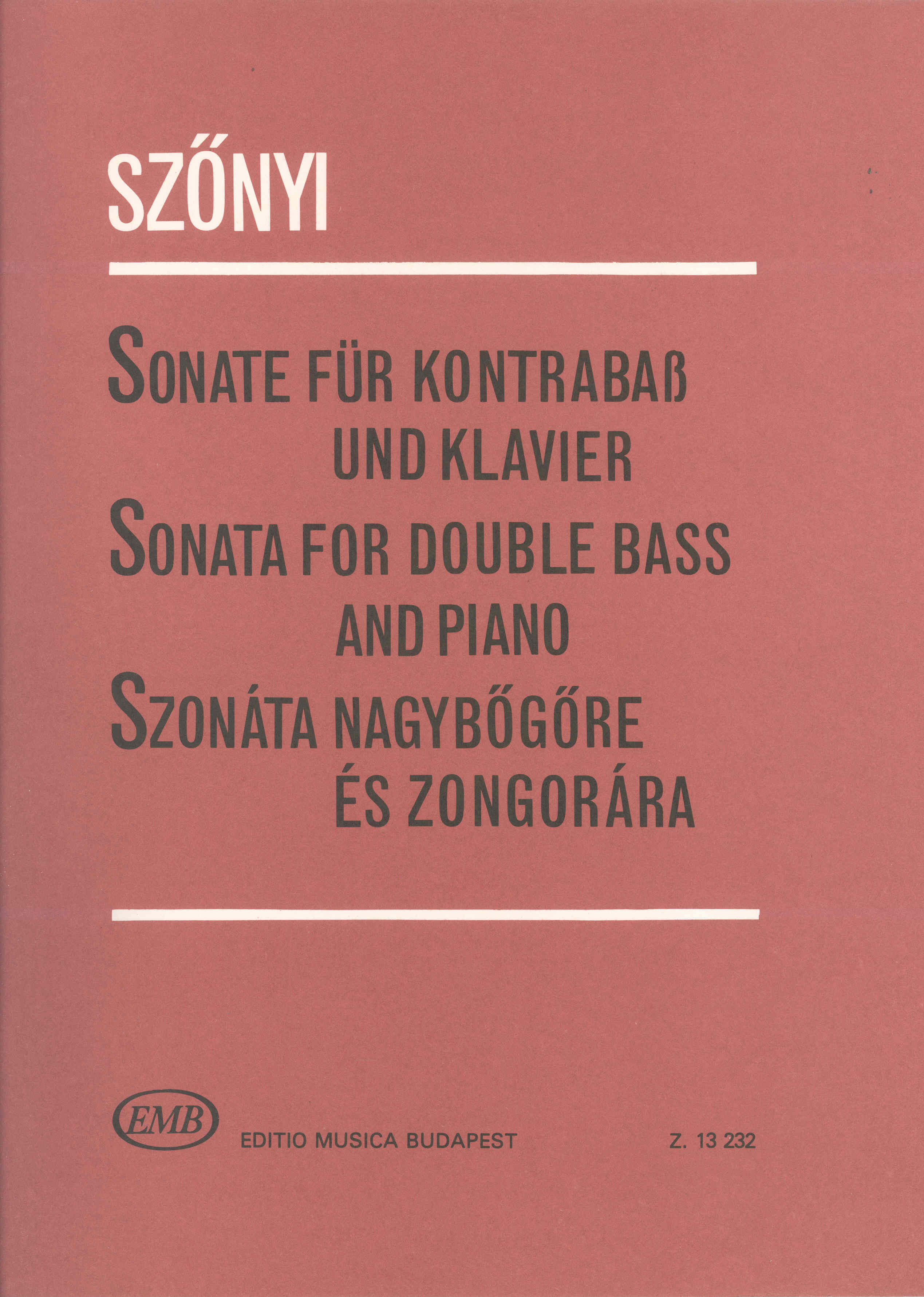Szonyi Sonata For Double Bass & Piano Sheet Music Songbook