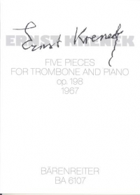 Krenek Pieces (5) Op 198 (1967) Trombone Sheet Music Songbook
