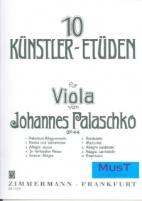 Palaschko 10 Artistic Studies Op44 Viola Sheet Music Songbook