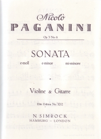 Paganini Sonata Op3/6 Emin Violin & Guitar Sheet Music Songbook