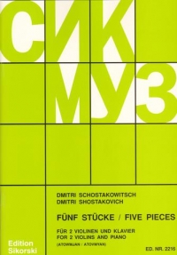 Shostakovich 5 Pieces 2 Violins & Piano Sheet Music Songbook