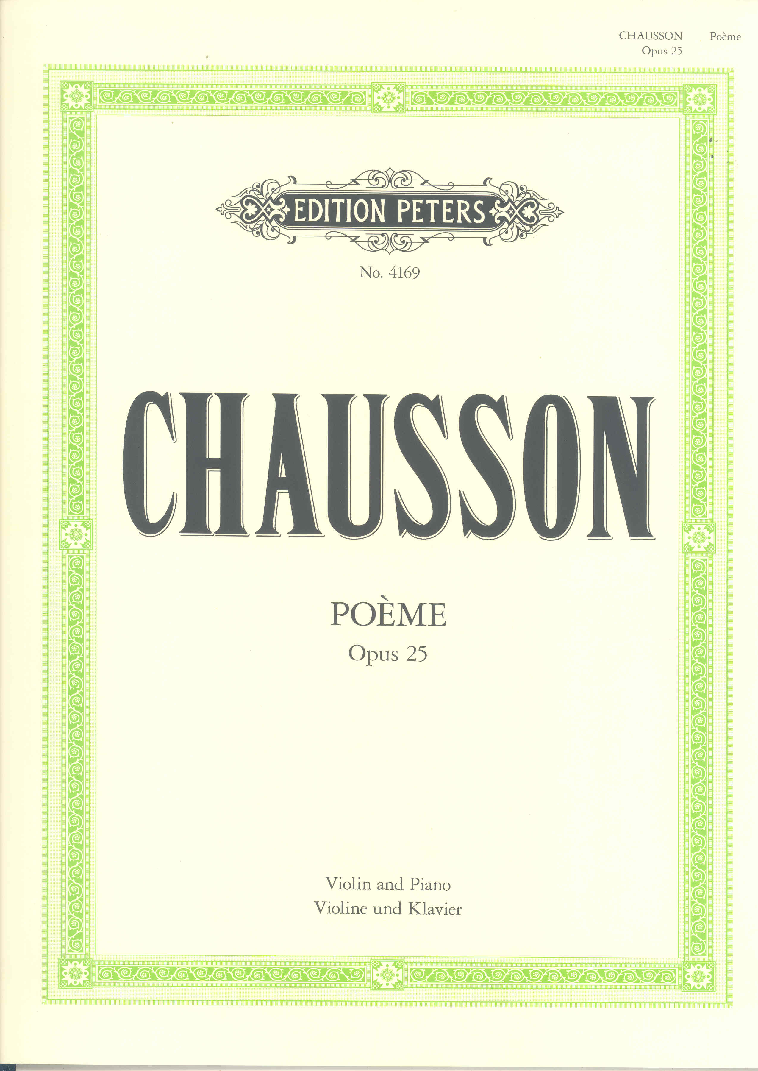 Chausson Poeme Op 25 Violin & Piano Sheet Music Songbook