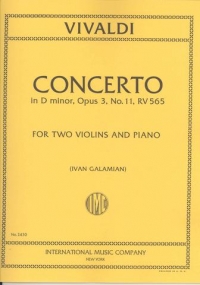 Vivaldi Concerto Dminor Op3/11 2 Violins & Piano Sheet Music Songbook