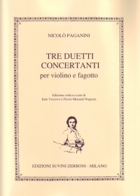 Paganini Tre Duetti Concertanti Violin & Bassoon Sheet Music Songbook